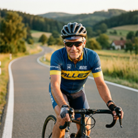 Realistisch portret van een Duitse wegwielrenner, 63 jaar