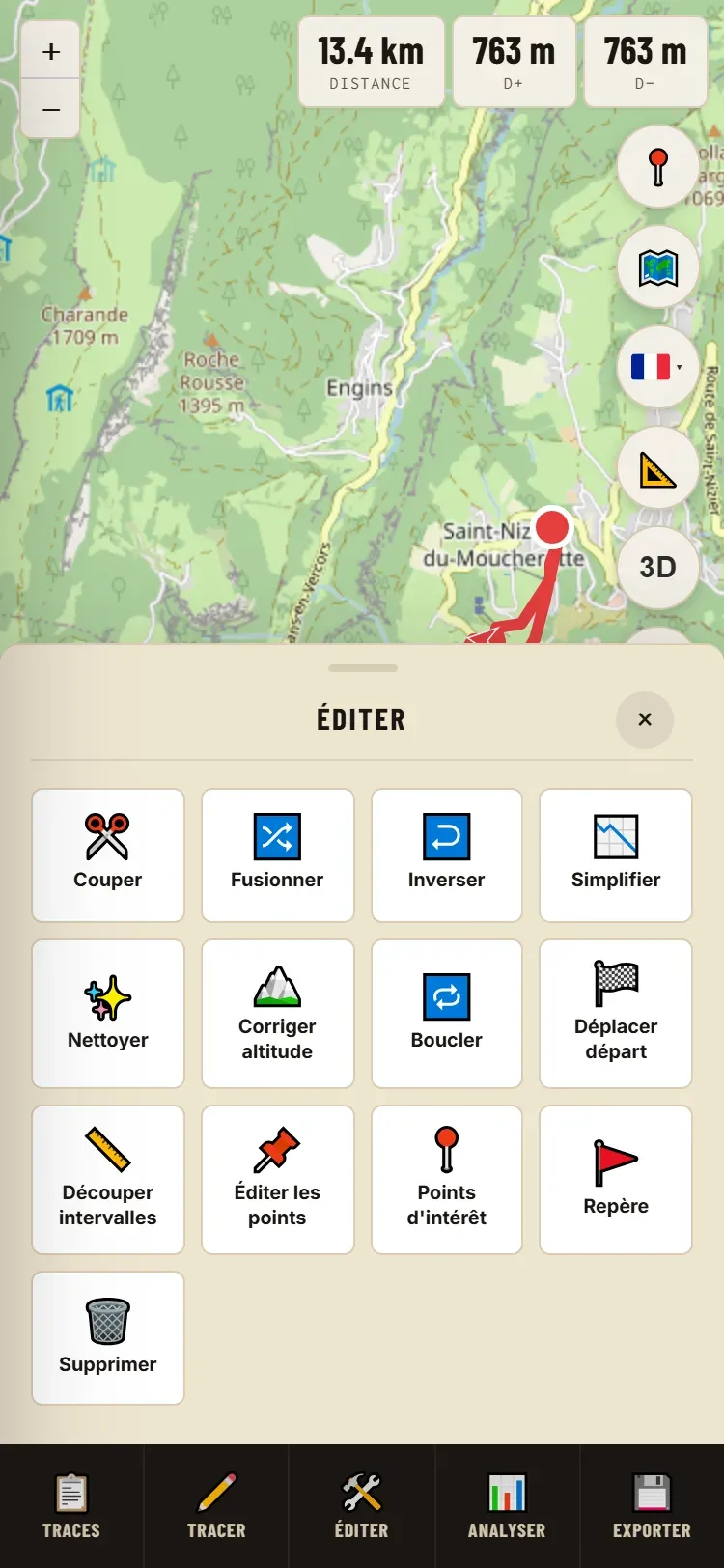 Le volet Éditer sur téléphone